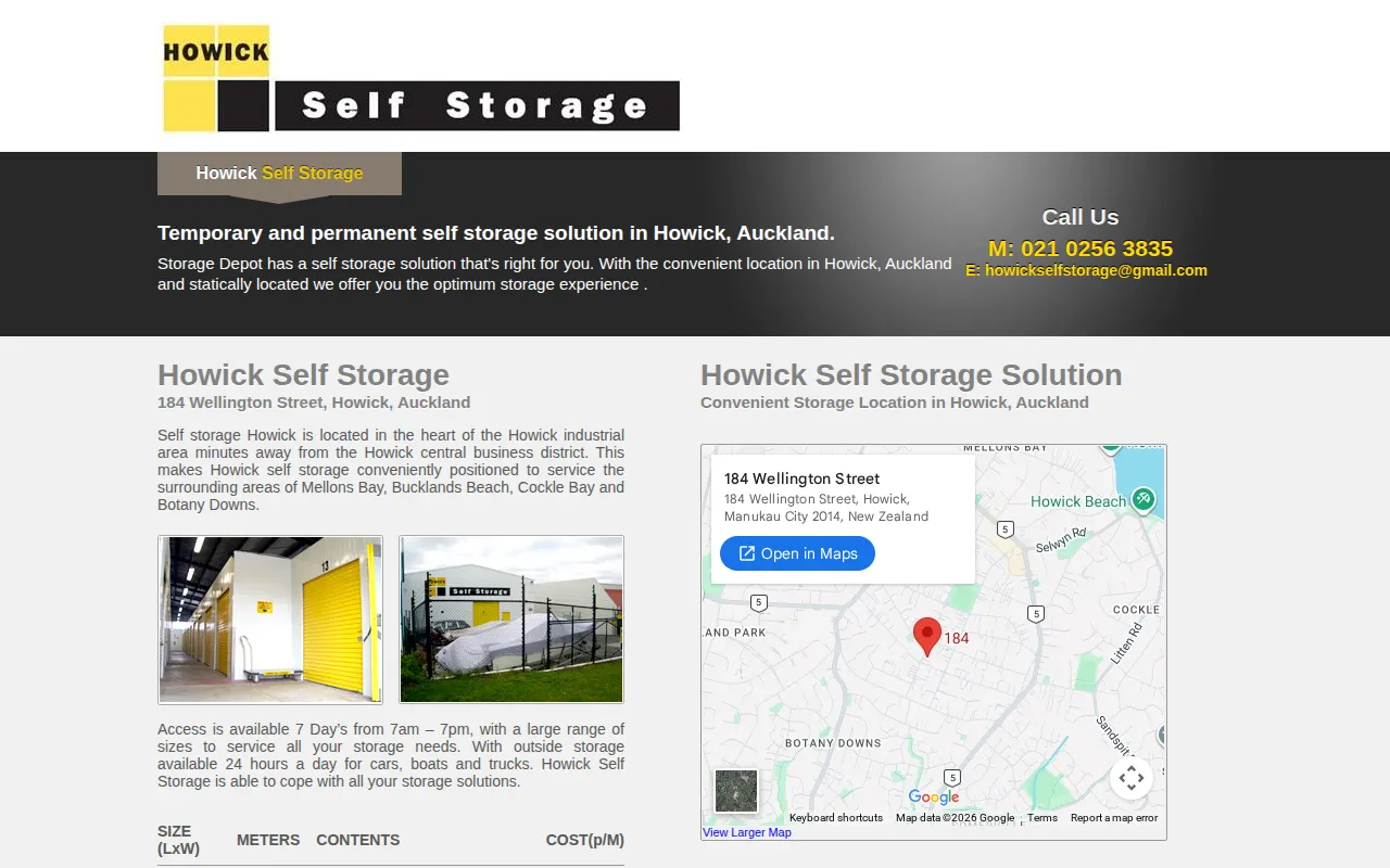 Howick Self Storage website